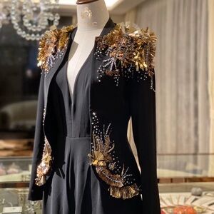 AKSC black handmade beaded sequin blazer